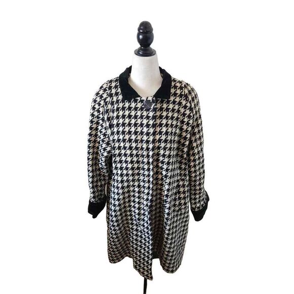 Houndstooth Vintage WOOL Lined Swing Coat Pockets Velvet Cuffs and Collar 80s do - Picture 4 of 11